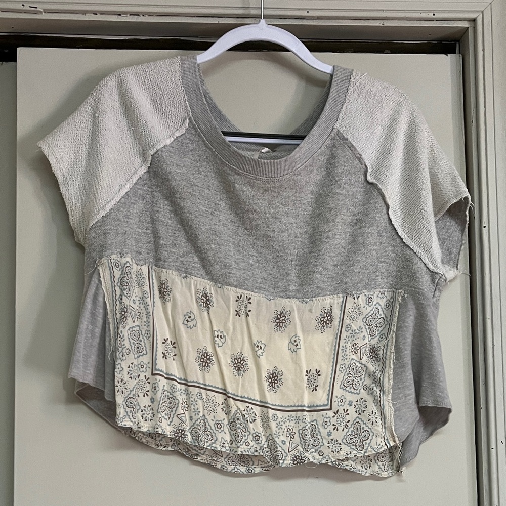 FP Movement by Free People Gray and Cream Crop Top